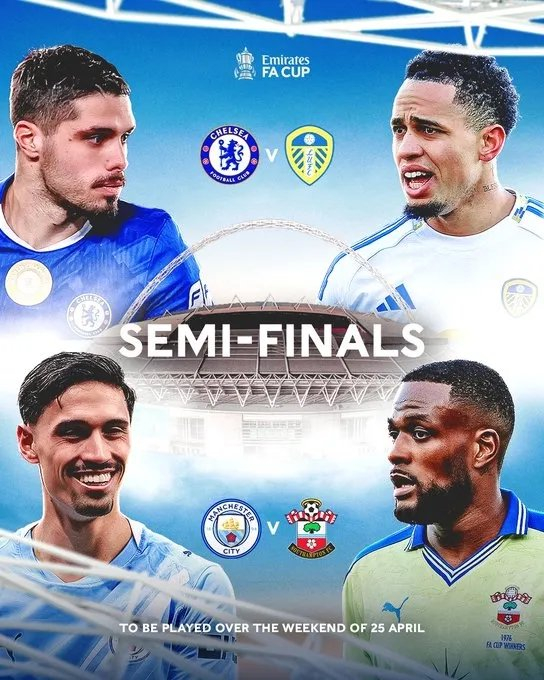 足总杯半决赛对阵出炉 曼城迎战南安普顿切尔西